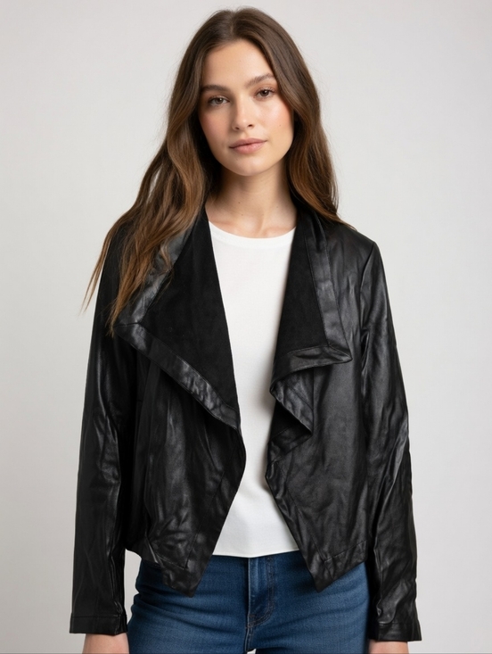 BB Dakota Jackets & Blazers - Women's Black Draped Leather Jacket